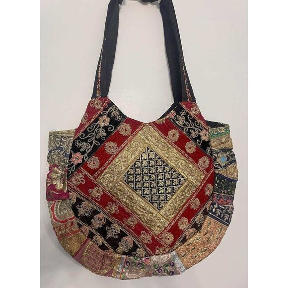 NWT Sacred Threads Magic Carpet Embellished Patchwork Colorful Lined Bag - Picture 2 of 11